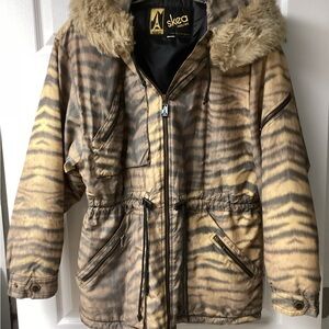 Ski Coat- Tiger Stripe Fur Hooded Jacket